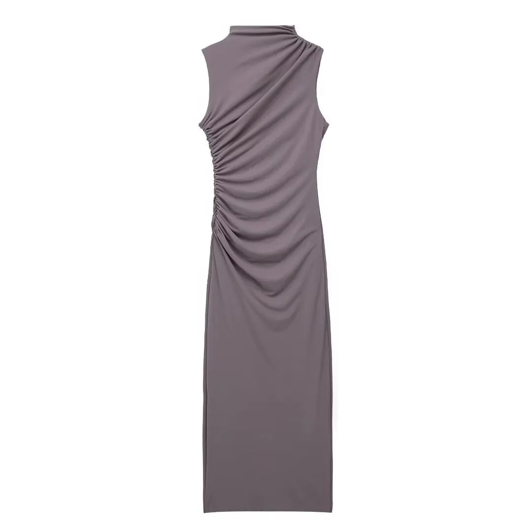 Mock Neck Ruched Maxi Dress