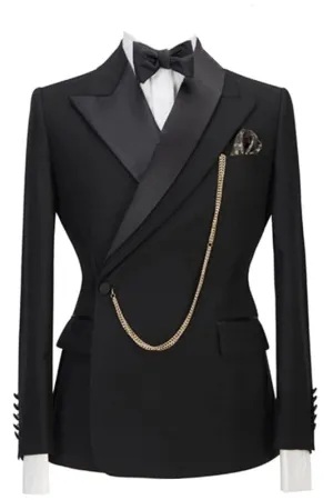 Modern Black Peaked Lapel Two Pieces Prom Suits Jacket Pants Wedding Grooms Suits