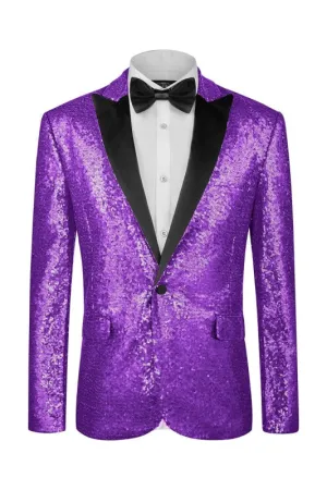 Modern Light Purple Peaked Lapel Shiny Sequins Men Prom Suits