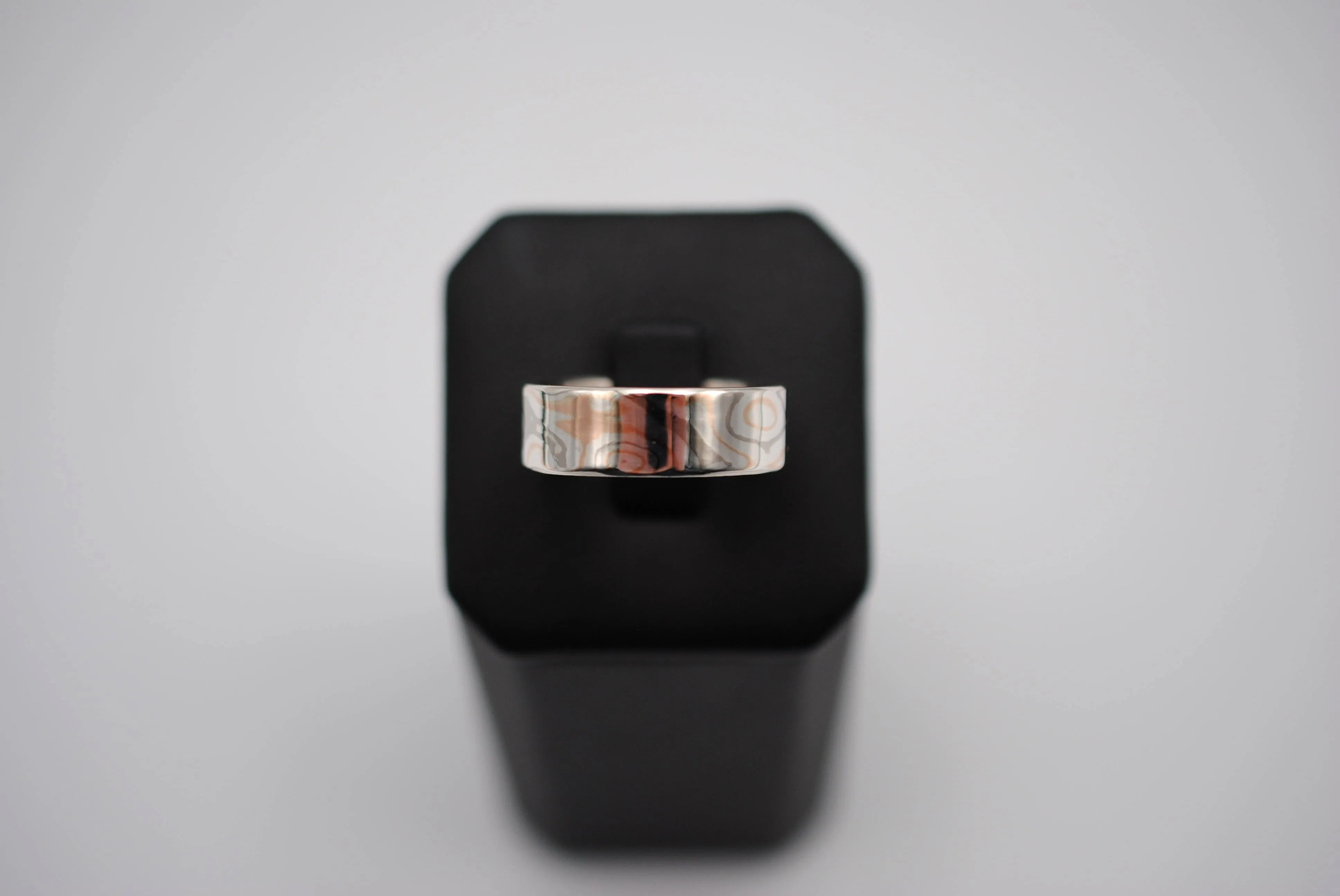 Mokume Gane Ring Band: Palladium White Gold, Rose Gold, and Silver, Medium Width