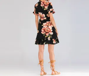 New Black Printed Ruffled Dress