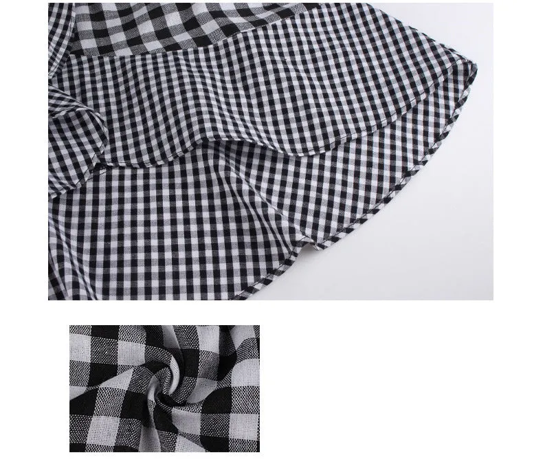 New Plaid Five-point Sleeve Ruffled Dress