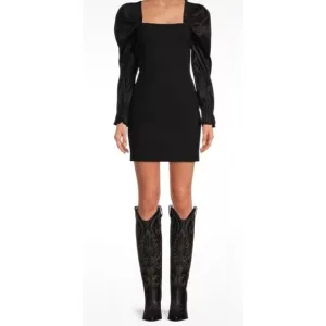 NWT A Loves A Obsidian Black Puff Long Sleeve Open Back Mini Dress