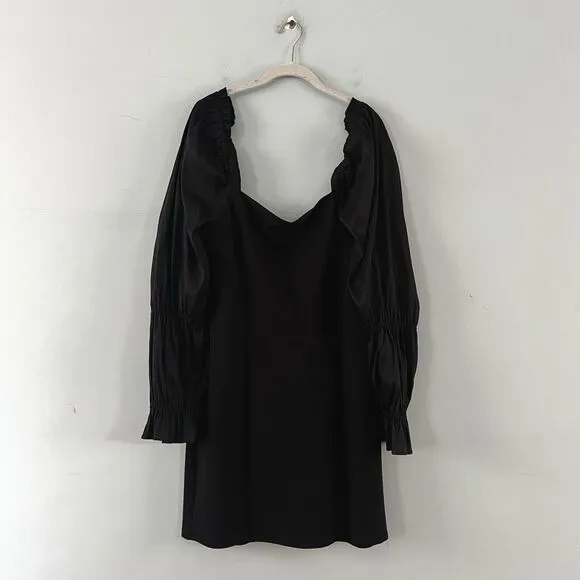 NWT A Loves A Obsidian Black Puff Long Sleeve Open Back Mini Dress