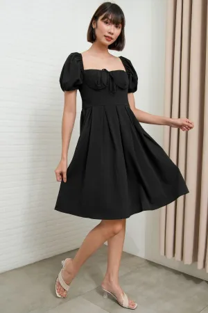 ODESSA Puff-Sleeve Padded Dress (Black)