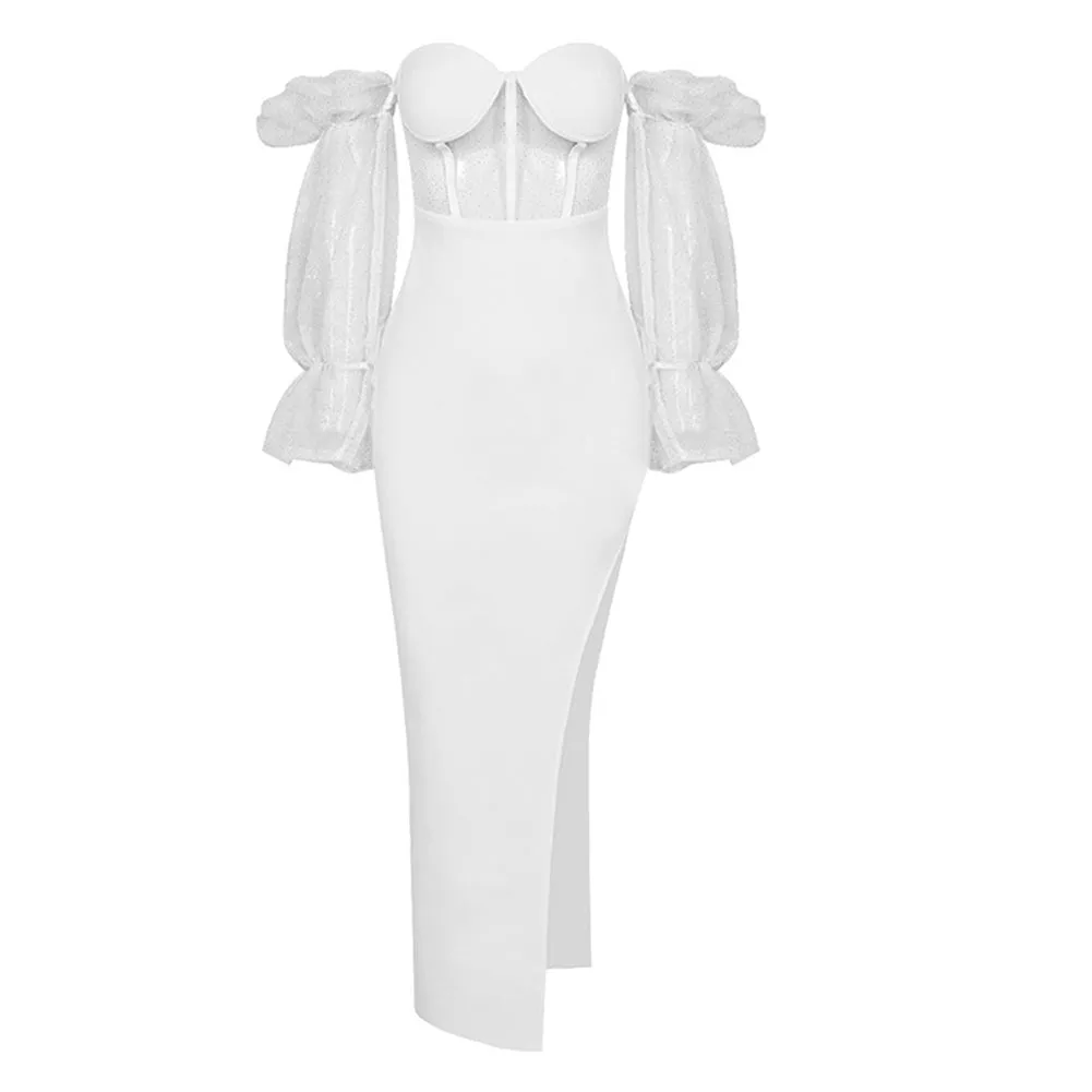 Off Shoulder Mesh Maxi Bandage Dress