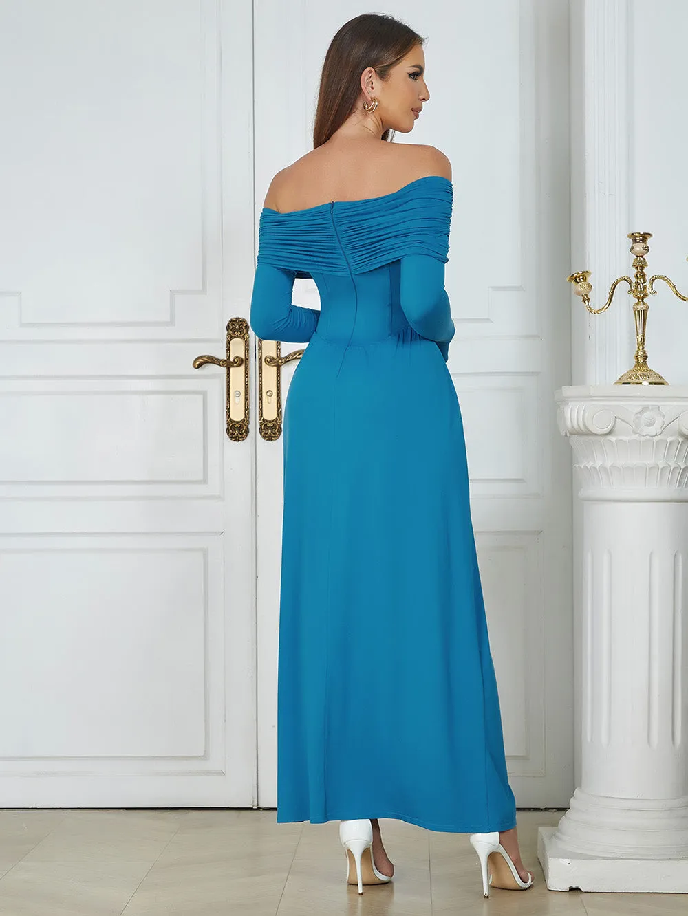 Off Shoulder With Gloves Maxi Bodycon Dress HB0336