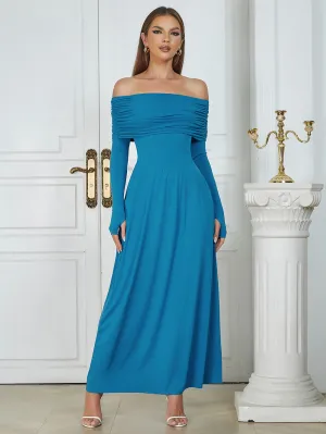 Off Shoulder With Gloves Maxi Bodycon Dress HB0336