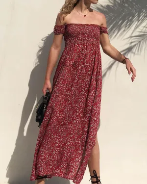 Off The Shoulder Split Leg Side Floral Maxi Dresses