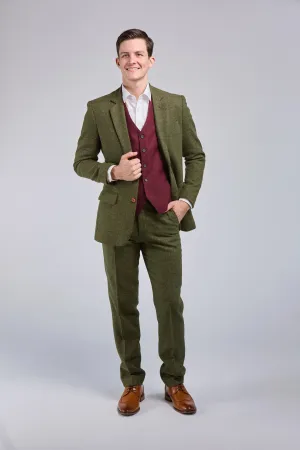 Olive Green Check Tweed 3 Piece Suit
