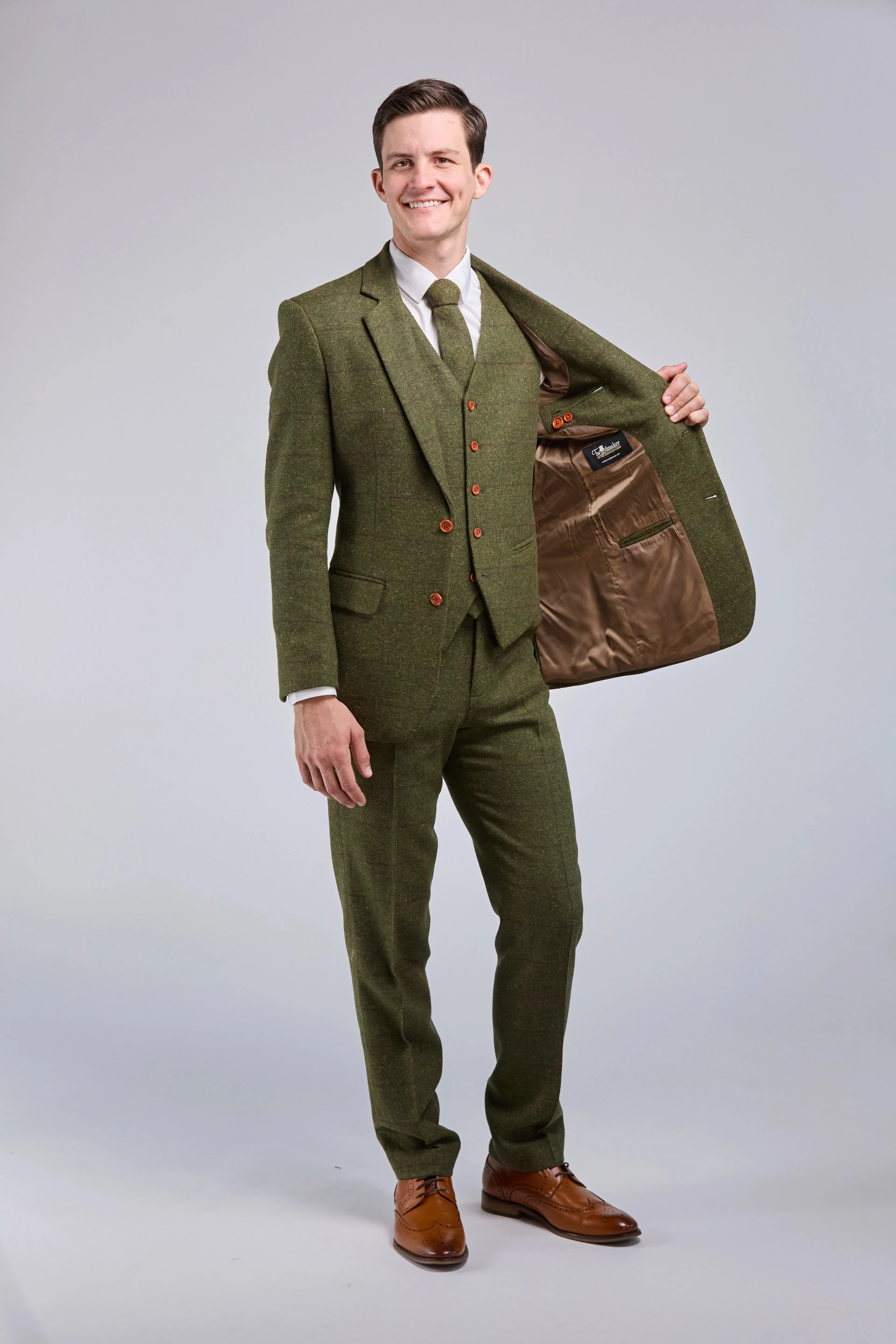 Olive Green Check Tweed 3 Piece Suit