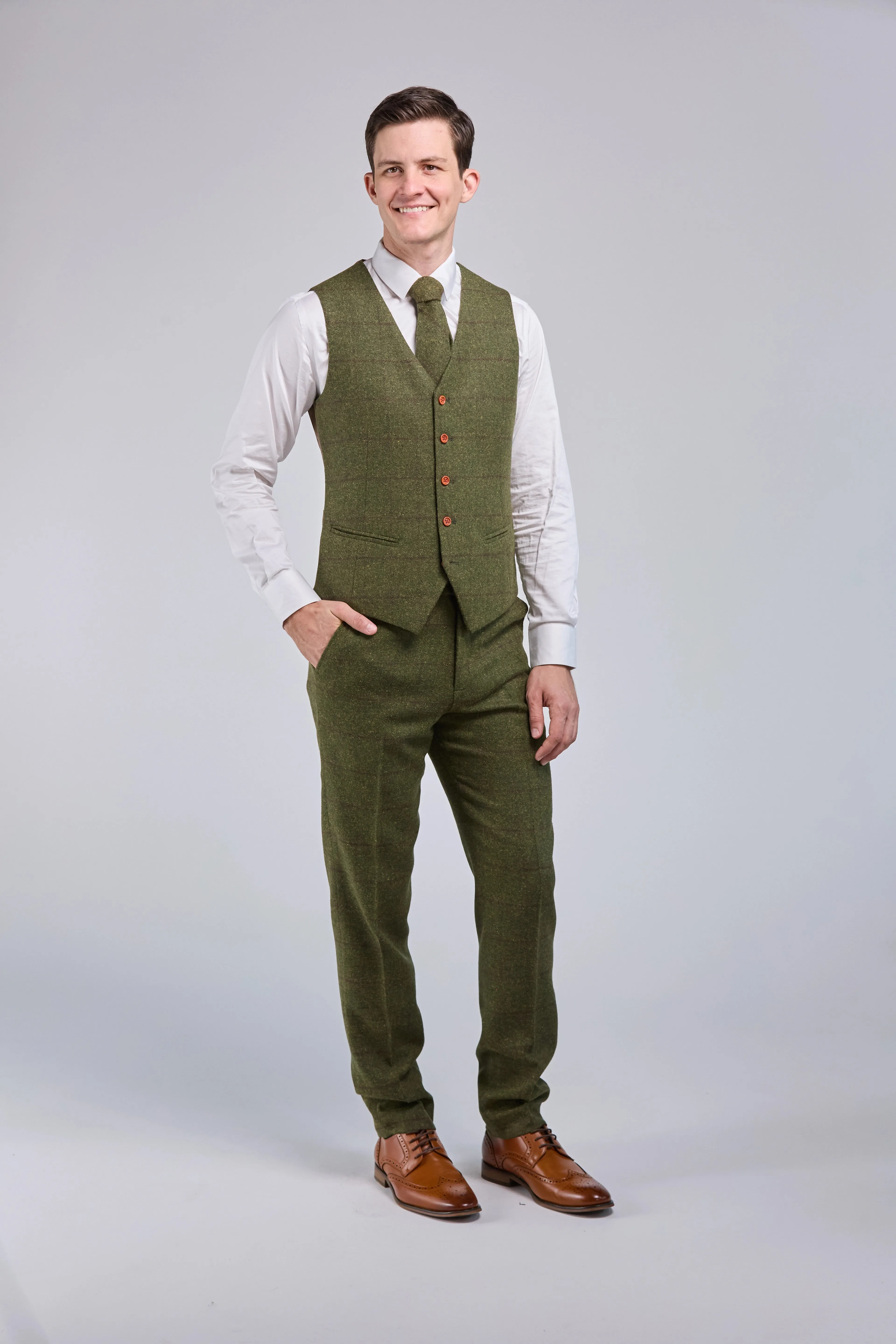 Olive Green Check Tweed 3 Piece Suit