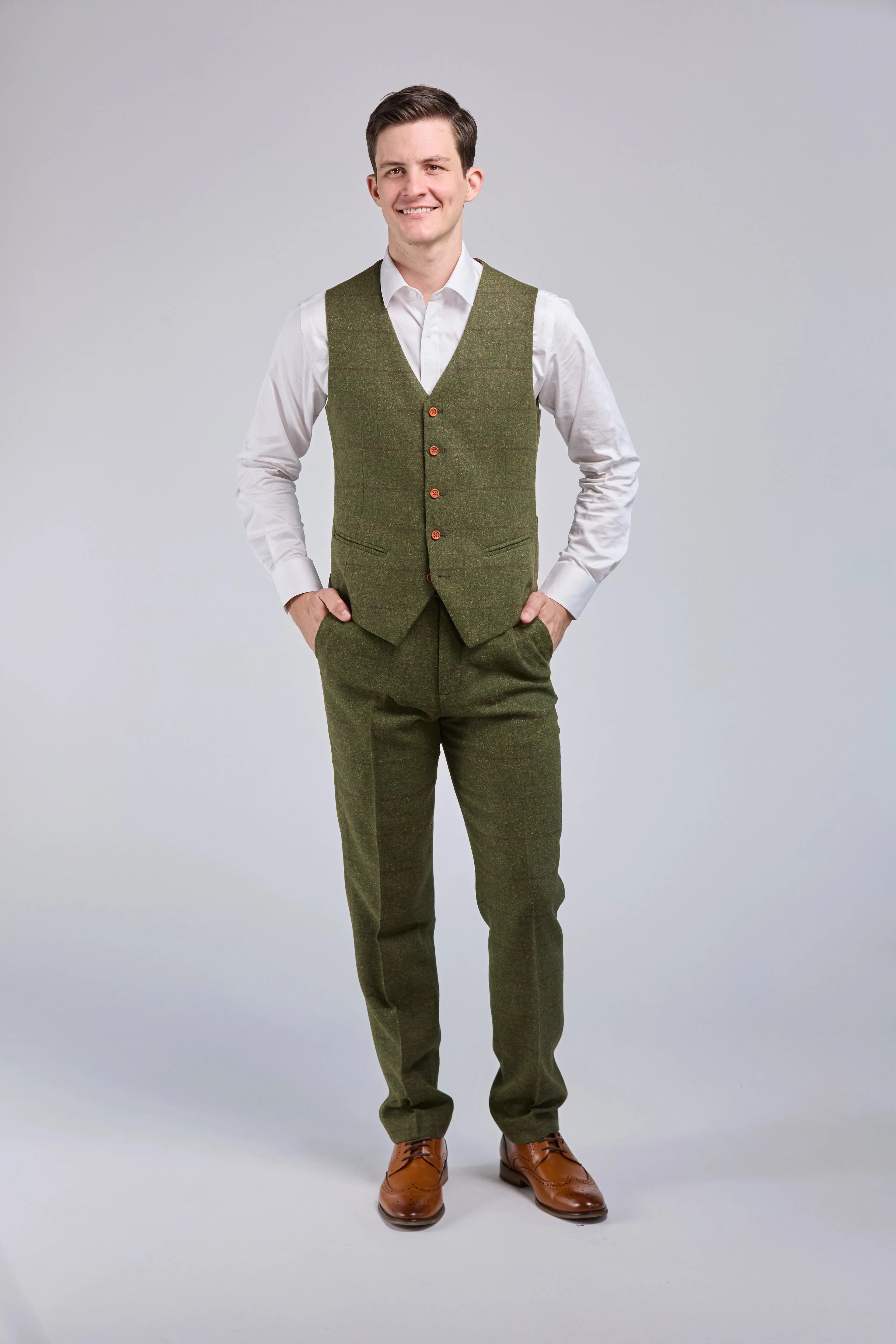 Olive Green Check Tweed 3 Piece Suit