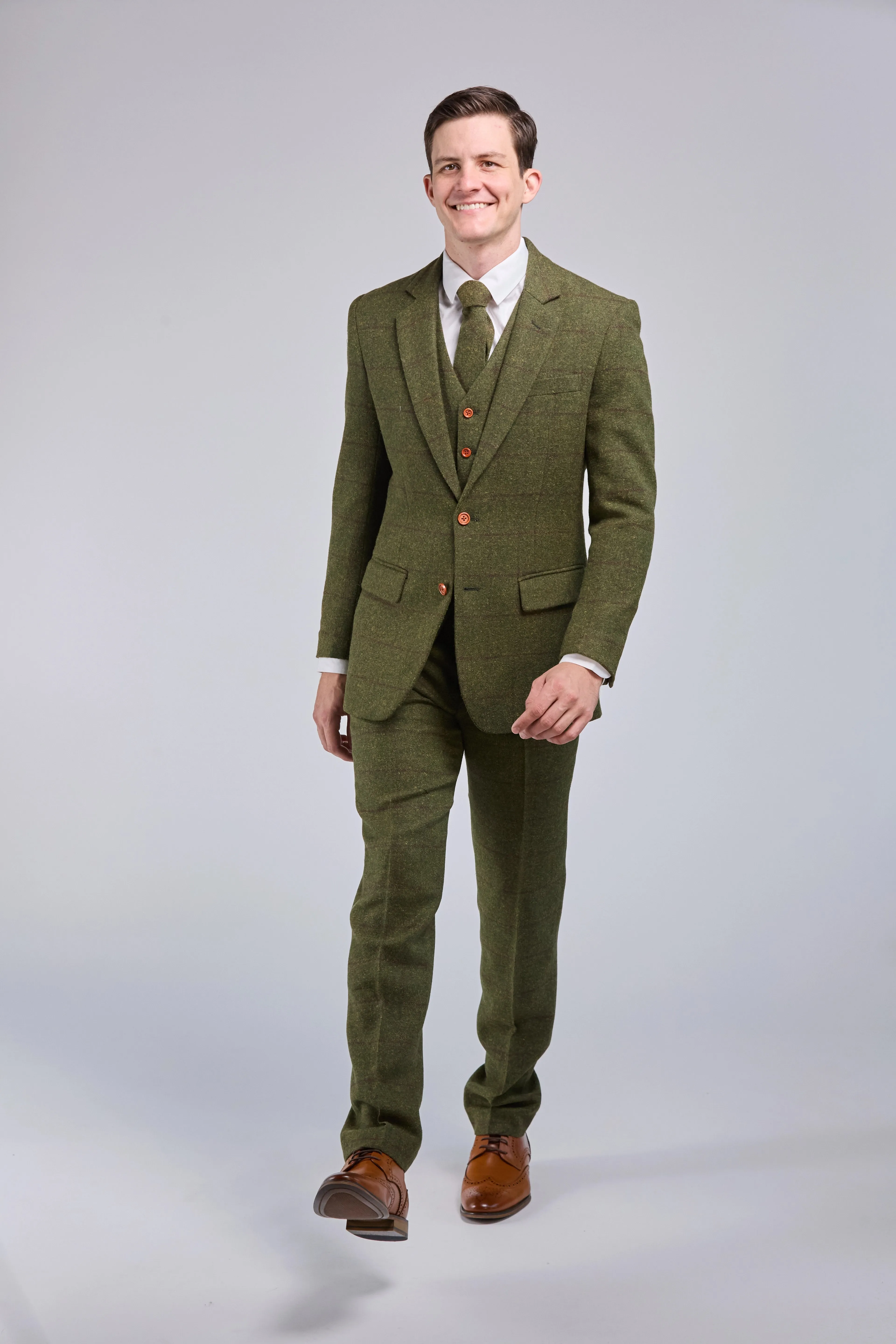 Olive Green Check Tweed 3 Piece Suit
