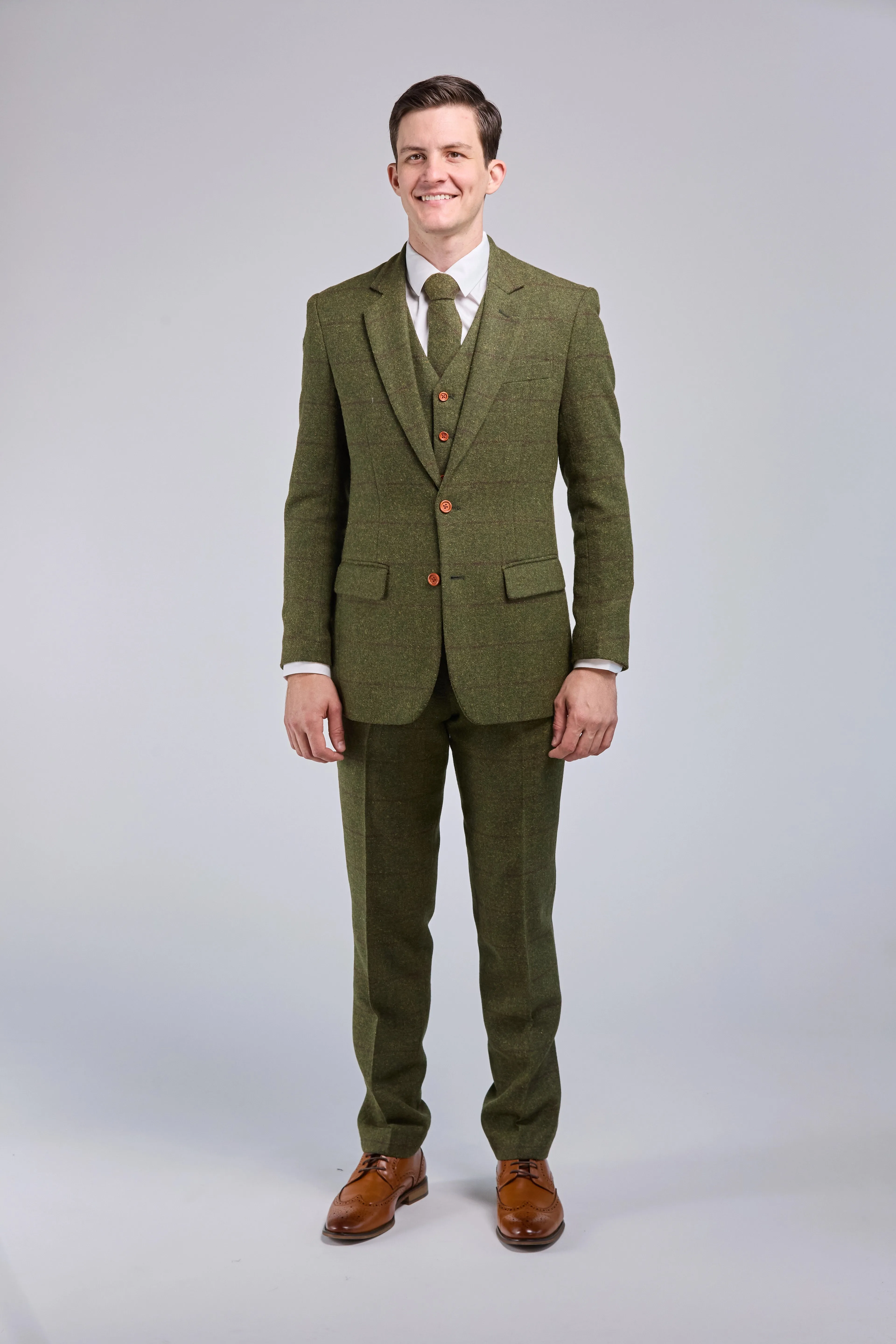 Olive Green Check Tweed 3 Piece Suit