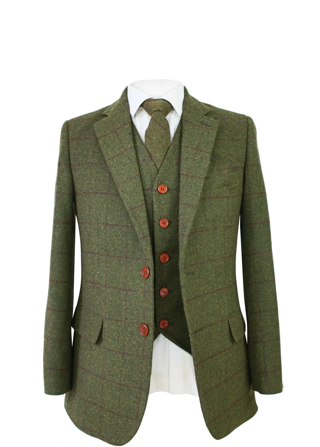 Olive Green Check Tweed 3 Piece Suit