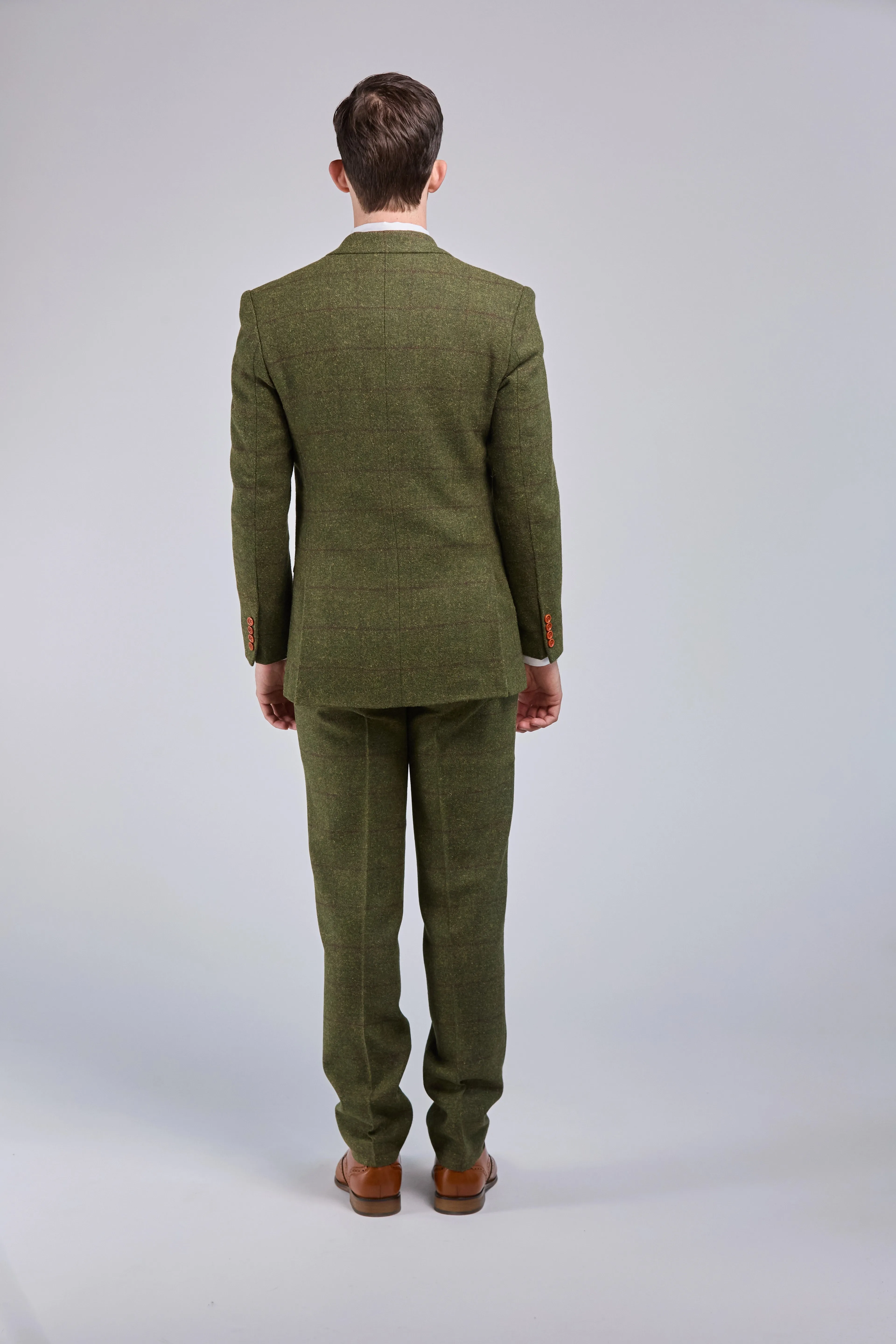 Olive Green Check Tweed 3 Piece Suit