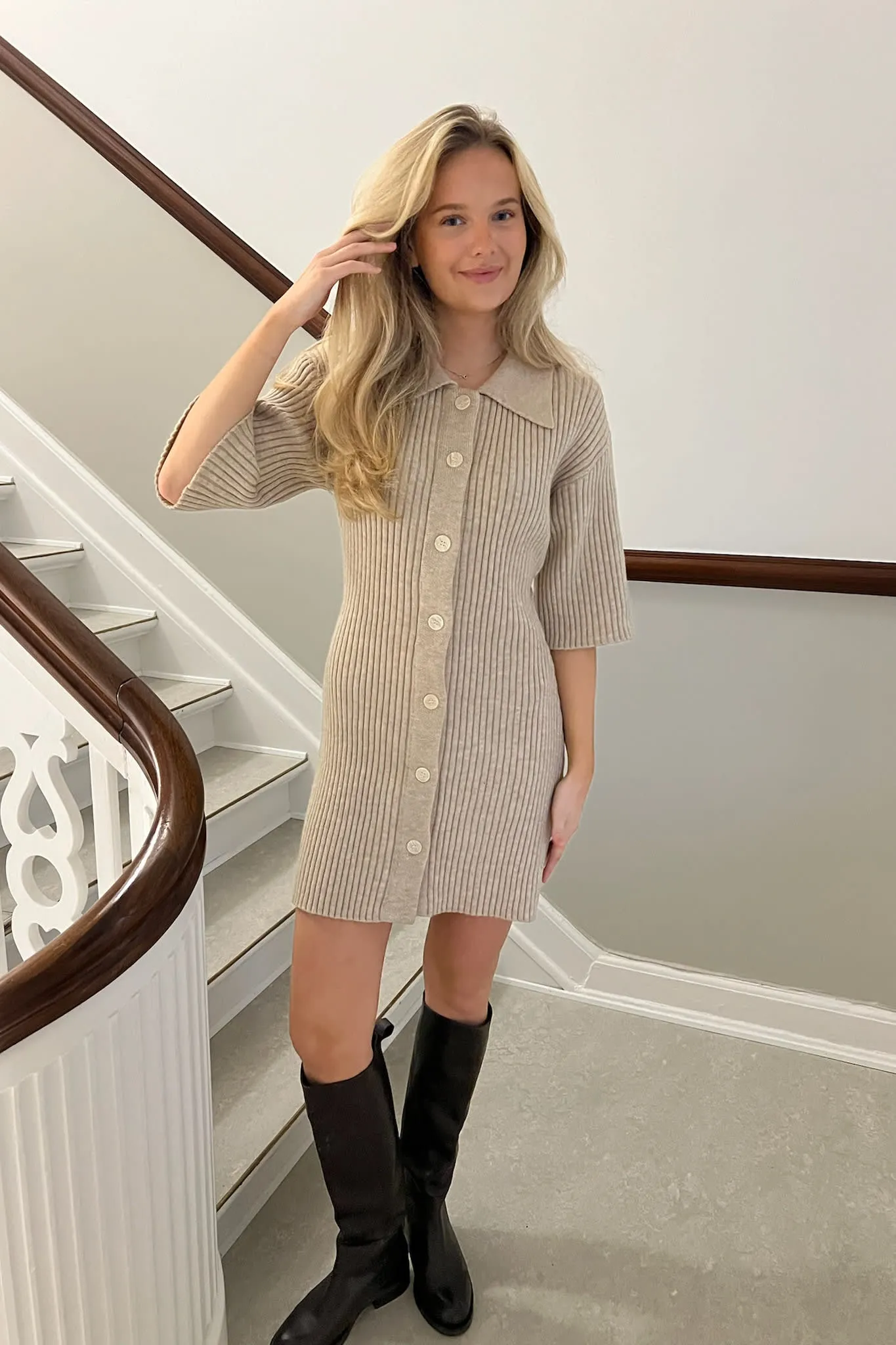 OliviaIC Strik Kjole - Beige