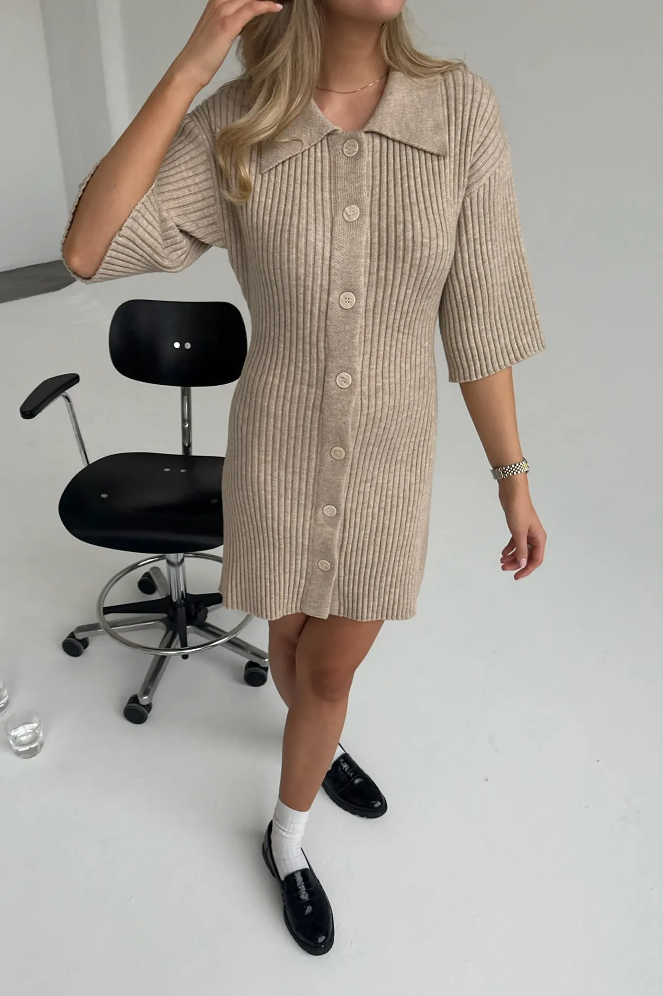 OliviaIC Strik Kjole - Beige