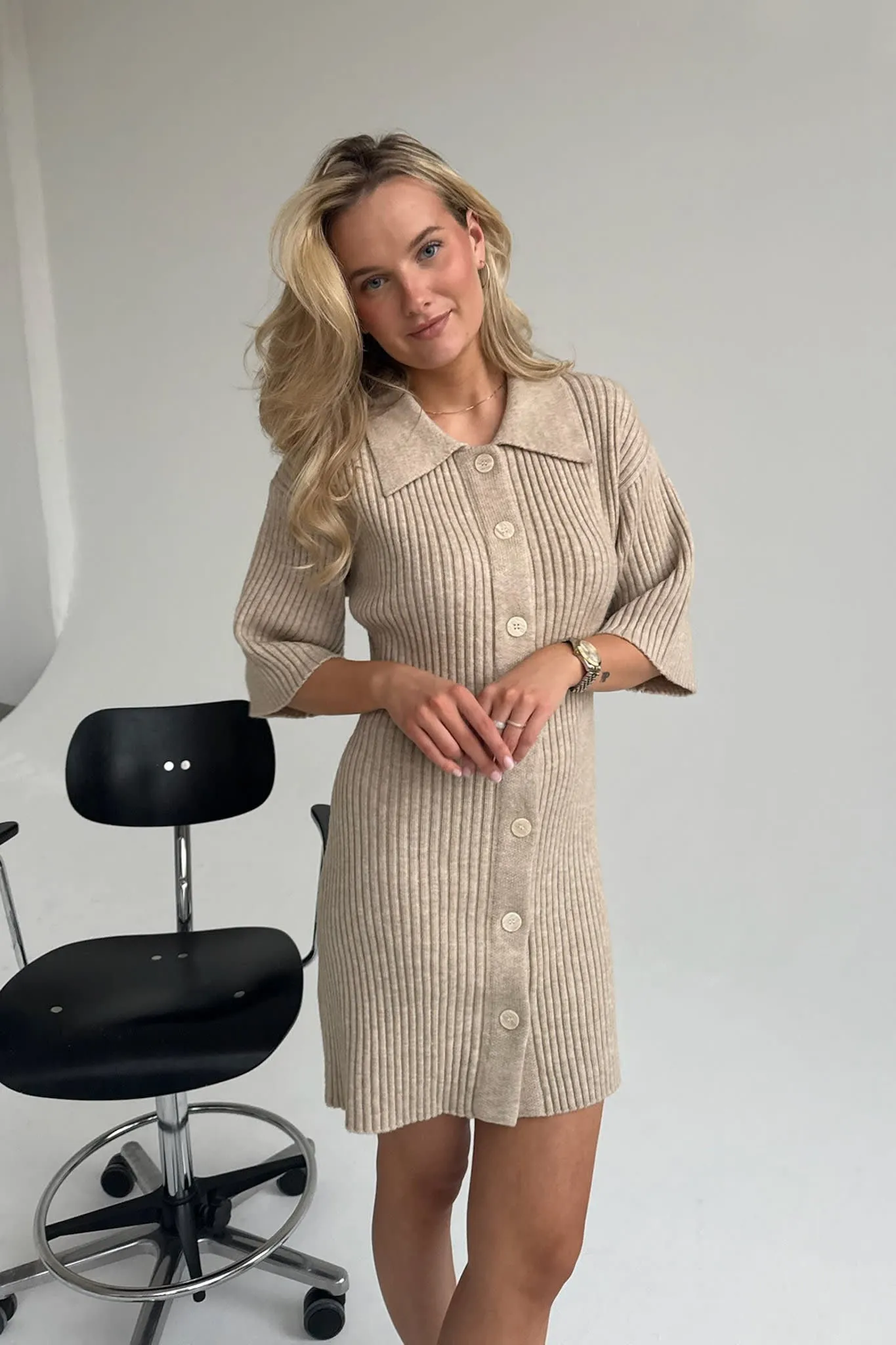 OliviaIC Strik Kjole - Beige
