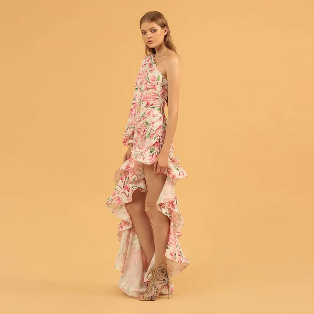 One Shoulder Long Sleeve Floral Maxi Dress KLYF1234