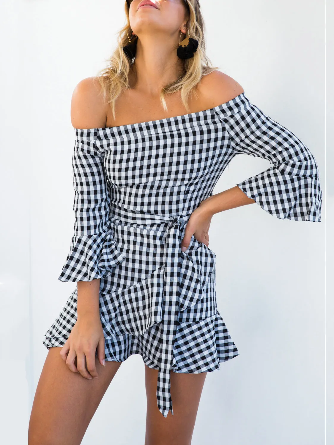 One-shoulder Lotus Leaf Sleeve Belt Irregular Dress