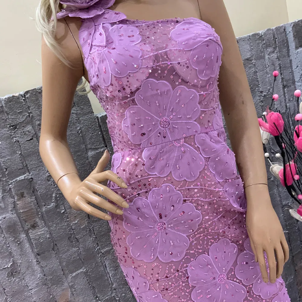 One Shoulder Sleeveless Flowery Maxi Bodycon Dress HT20660