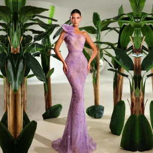 One Shoulder Sleeveless Flowery Maxi Bodycon Dress HT20660