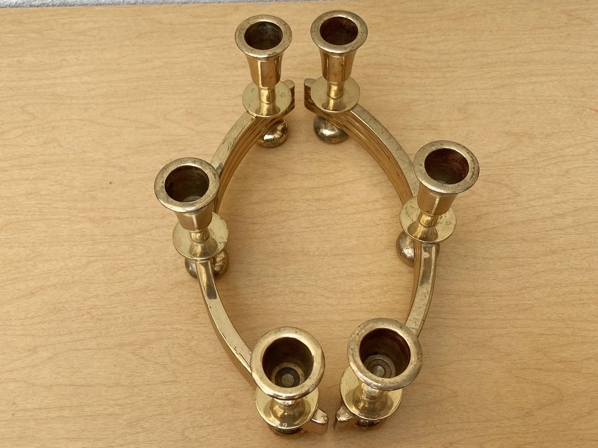 Pair Brass Deco Candlelabra Candle Stick Holders by Dirilyte #2