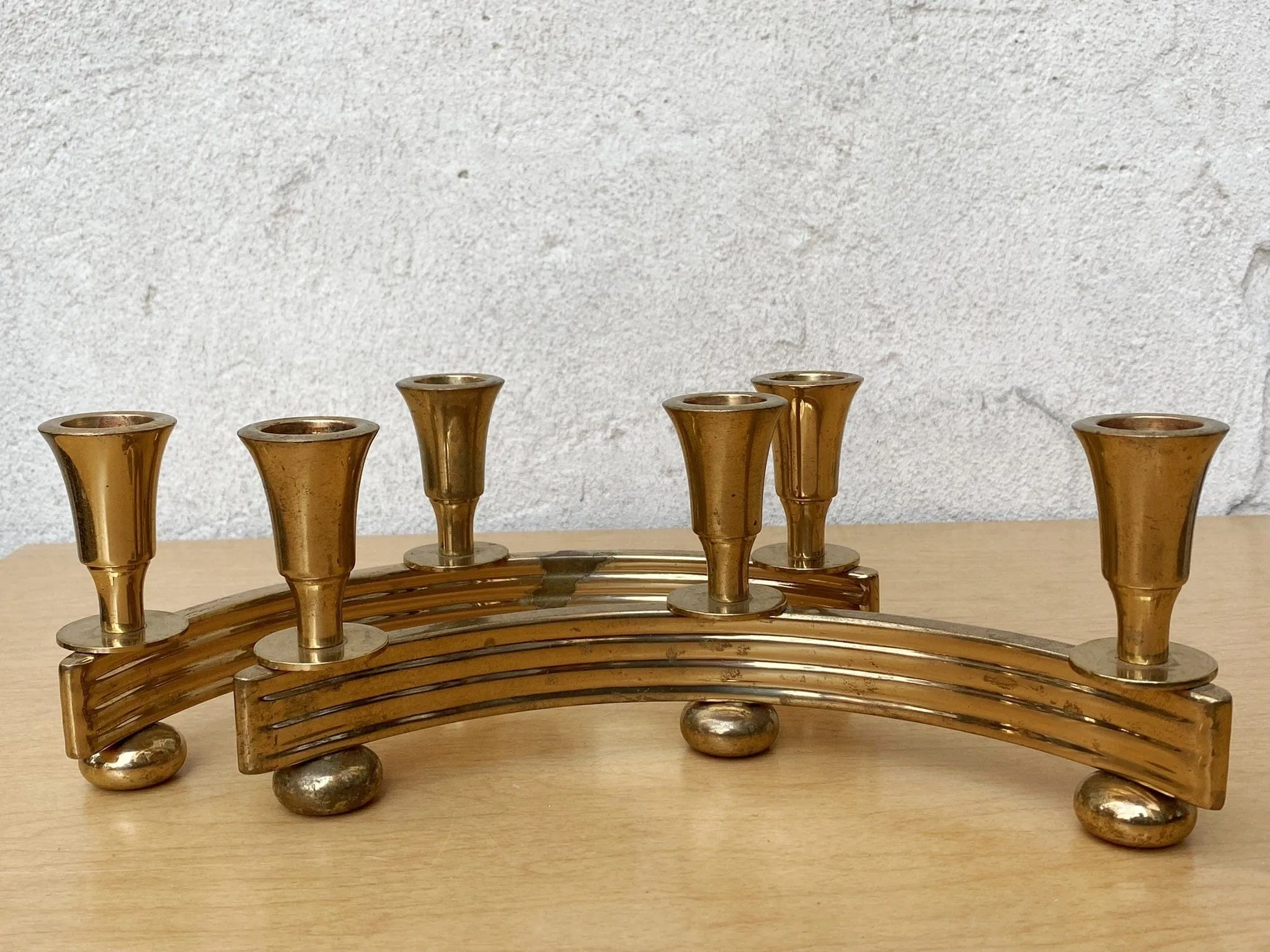 Pair Brass Deco Candlelabra Candle Stick Holders by Dirilyte #2