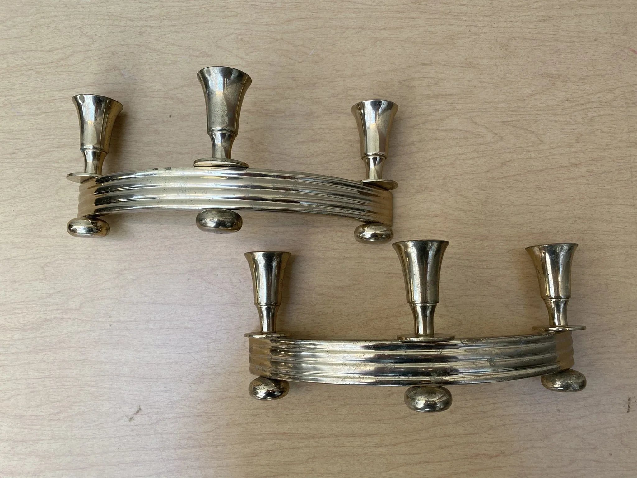 Pair Brass Deco Candlelabra Candle Stick Holders by Dirilyte #2
