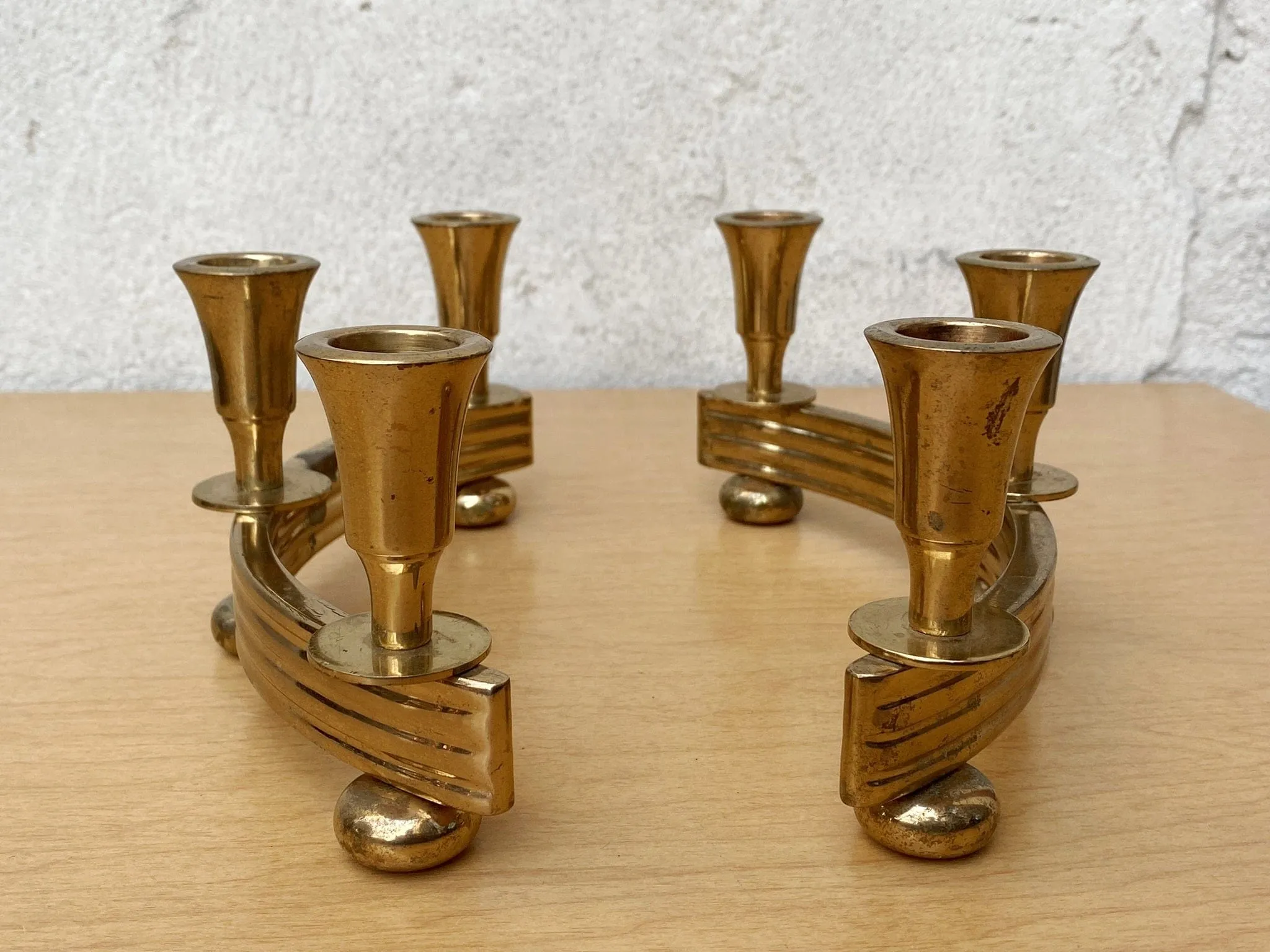 Pair Brass Deco Candlelabra Candle Stick Holders by Dirilyte #2