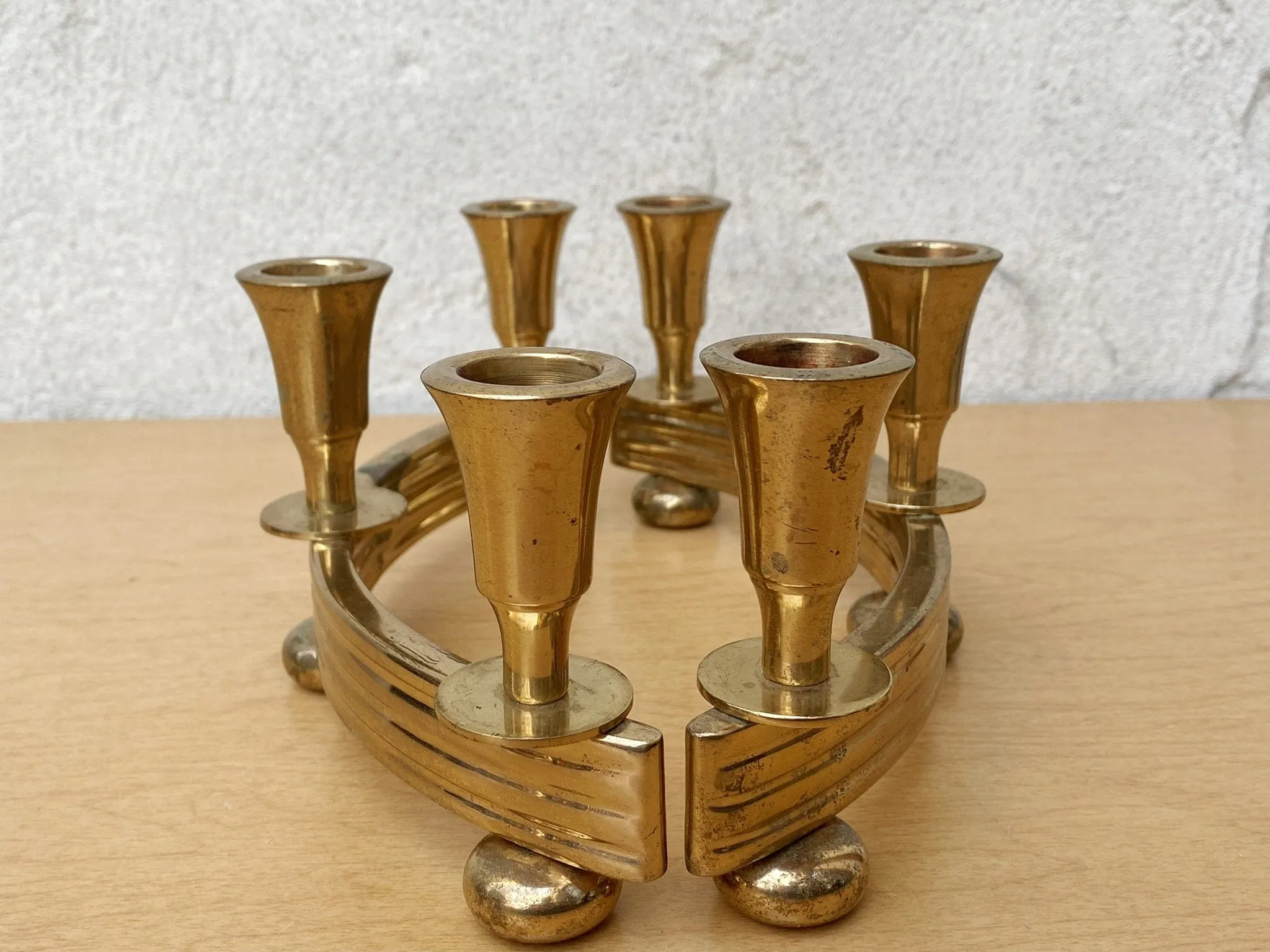 Pair Brass Deco Candlelabra Candle Stick Holders by Dirilyte #2