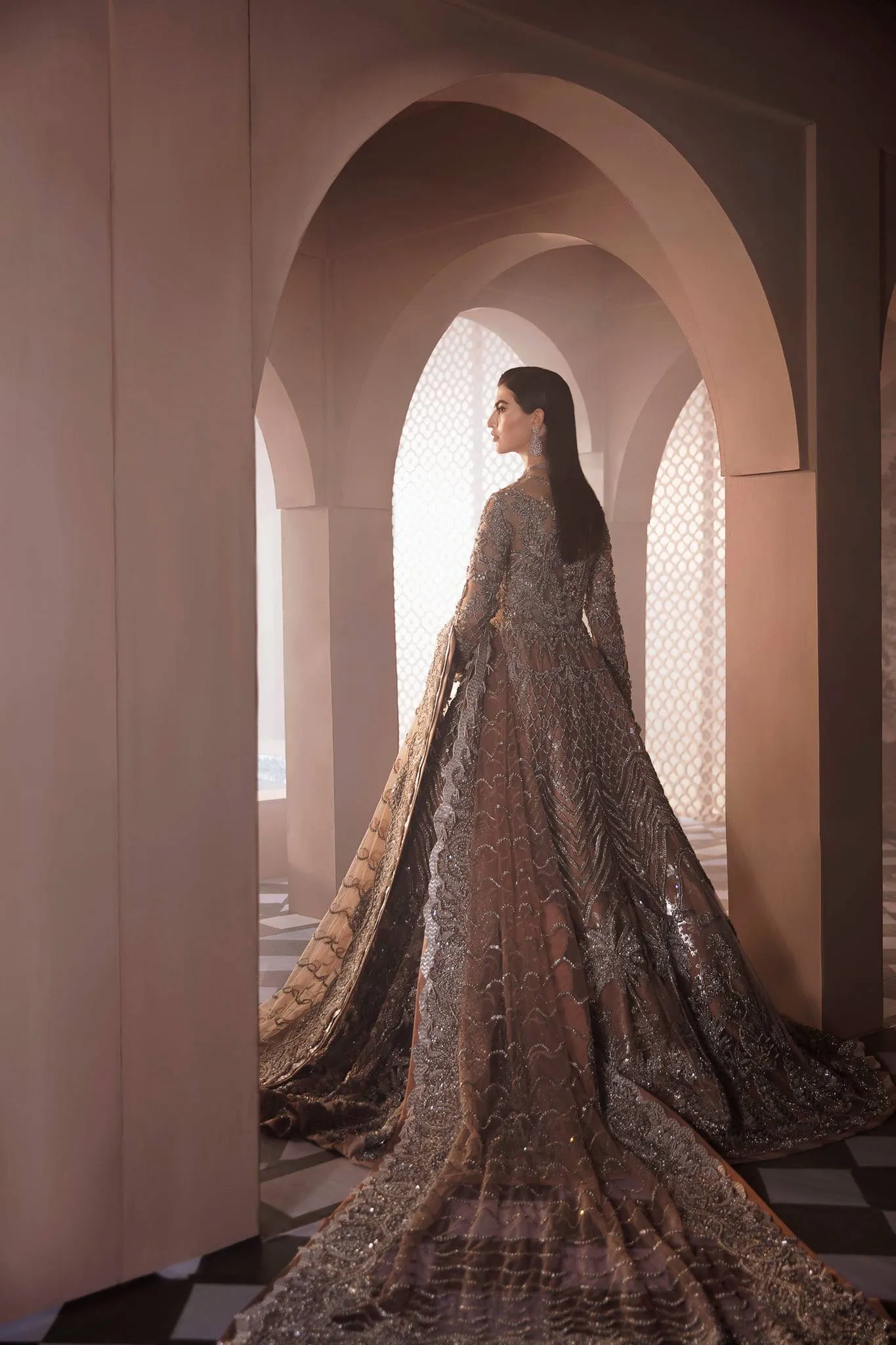 Pakistani Bridal Maxi for Walima in White Net #BN912