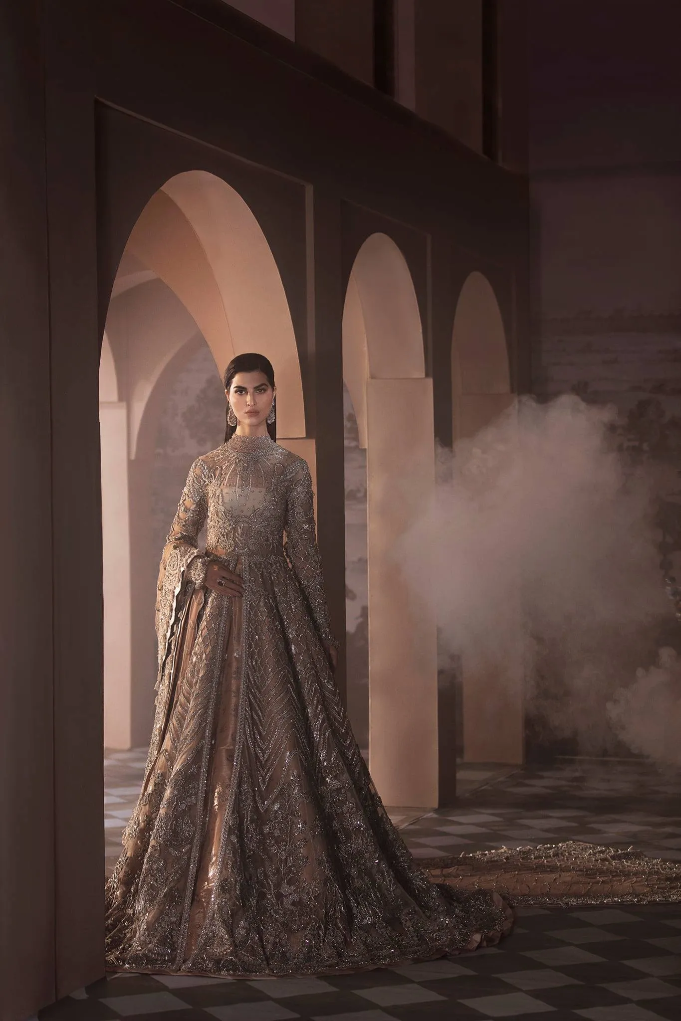 Pakistani Bridal Maxi for Walima in White Net #BN912