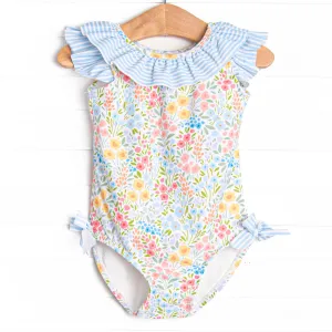 Petal Promises Ruffle One Piece, Blue