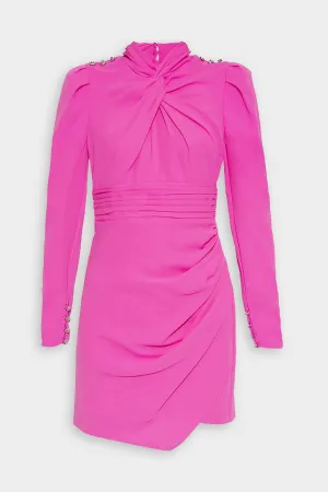 Pink Stretch Crepe Twisted Collar Mini Dress