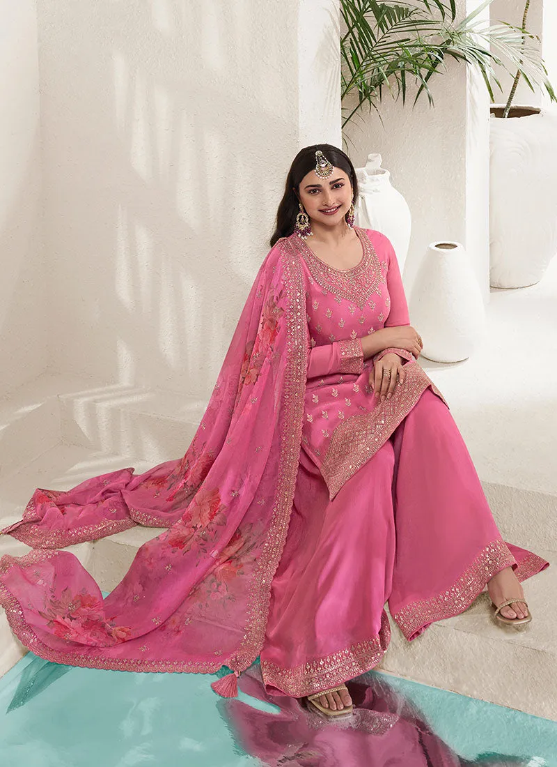 Pink Traditional Sequence Embroidery Sharara Style Suit