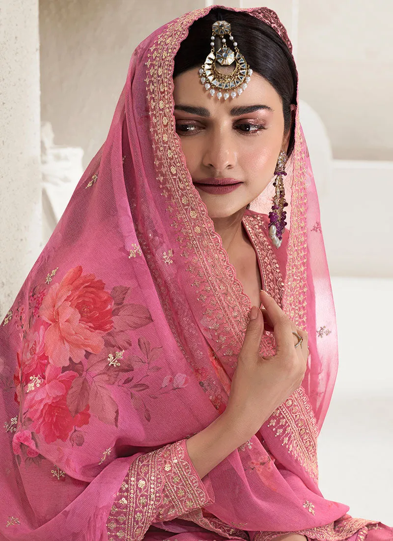 Pink Traditional Sequence Embroidery Sharara Style Suit