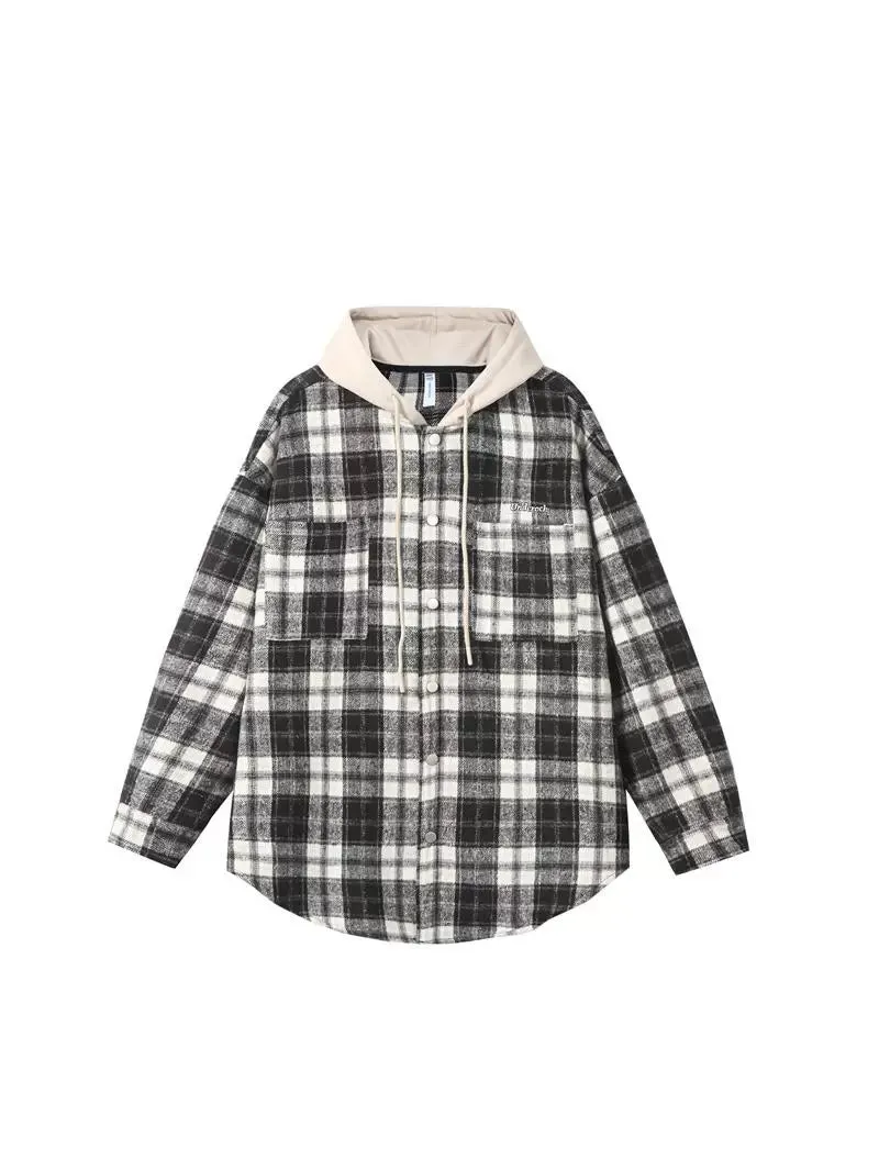 Plaid Button-Up Hoodie Jacket