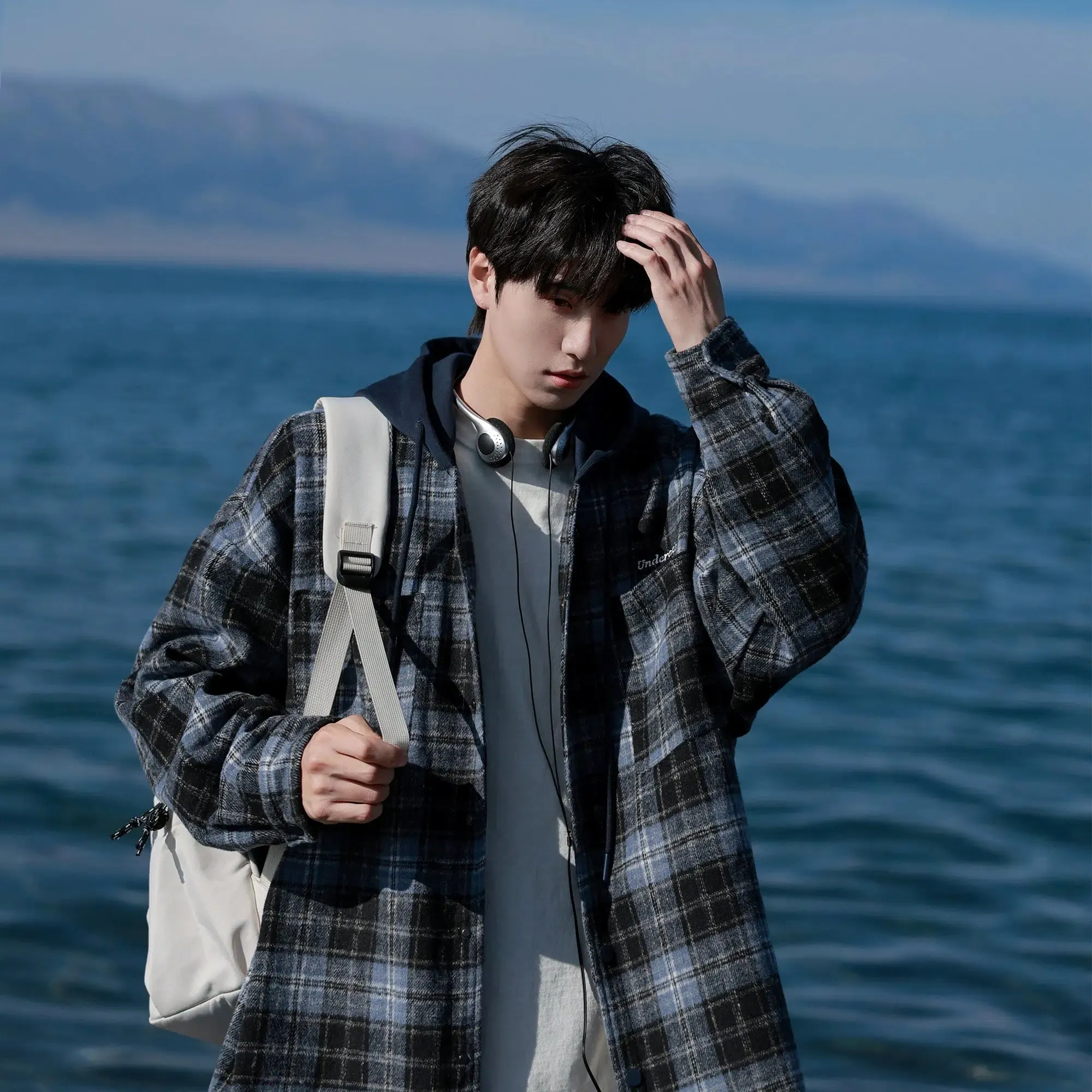 Plaid Button-Up Hoodie Jacket