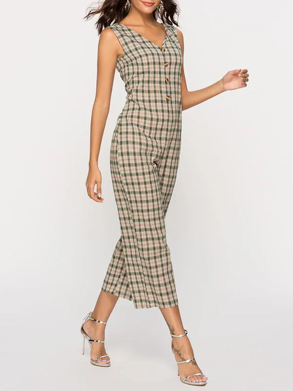 Plaid Sleeveless V-neck Jumpsuit