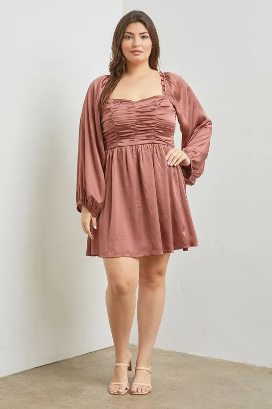 PLUS MINI DRESS W/ BUST SMOCKING