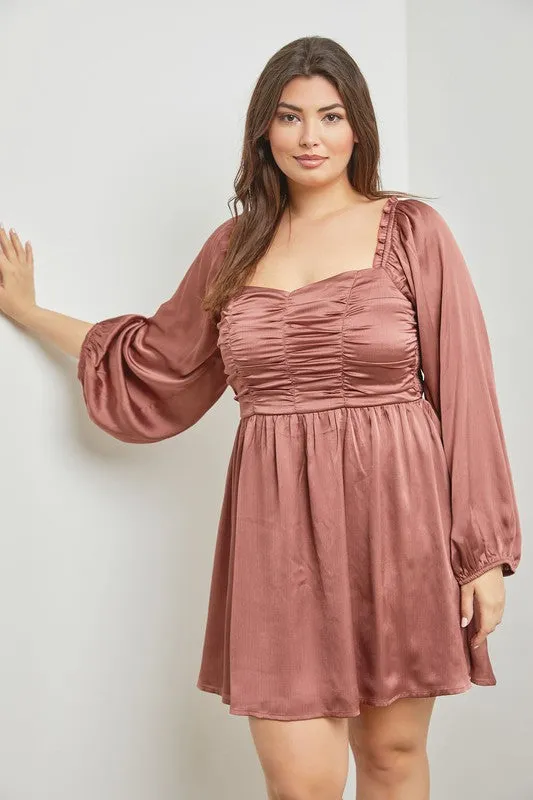 PLUS MINI DRESS W/ BUST SMOCKING