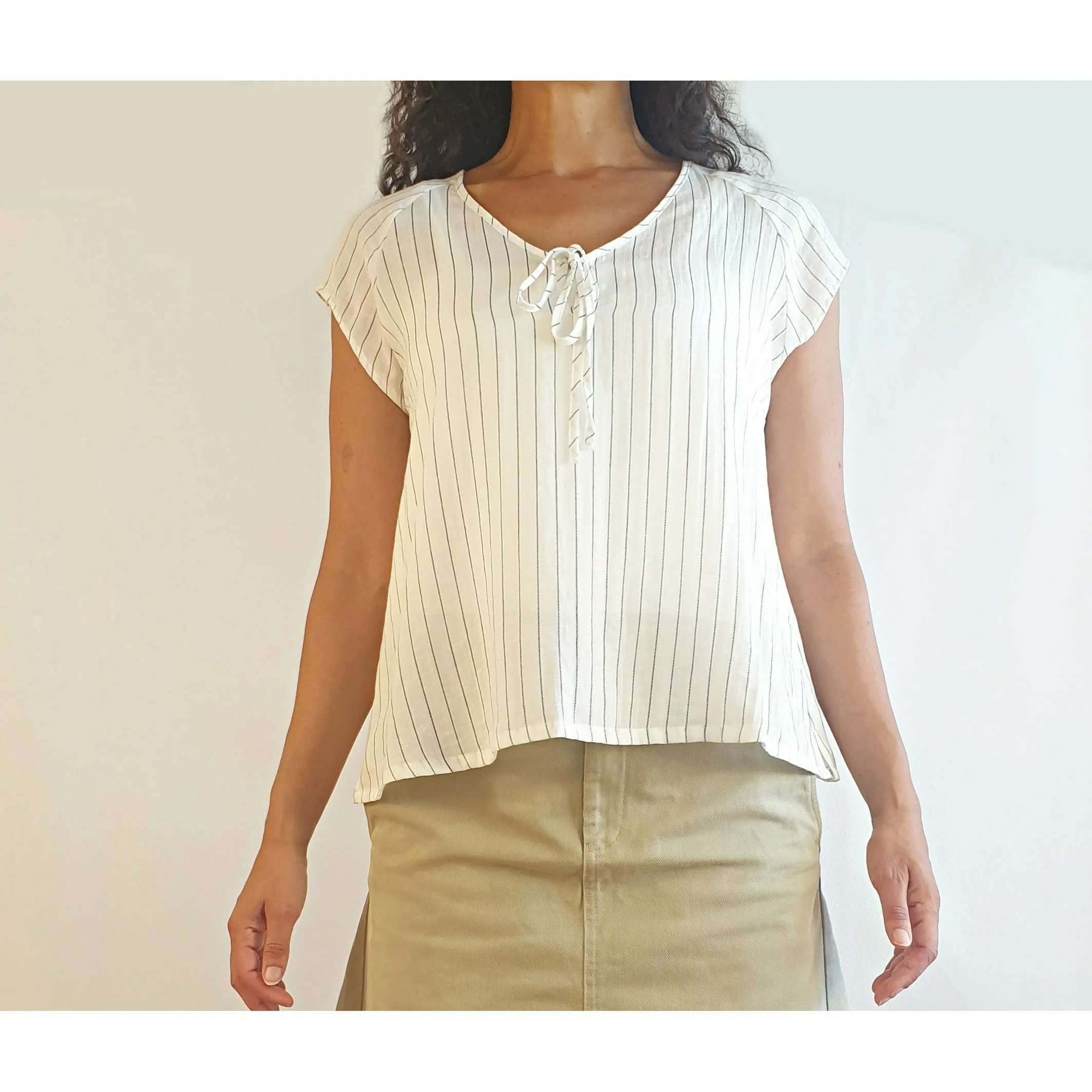 POL white virtical pin striped top size 12
