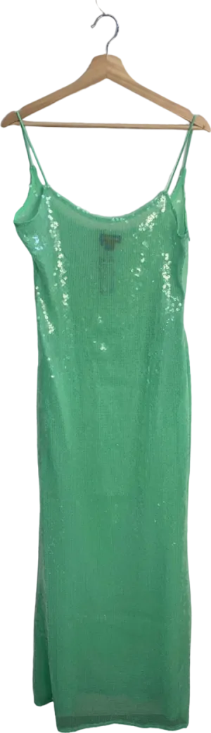 PrettyLittleThing Pale Lime Sequin Square Neck Fishtail Maxi Dress Size 12