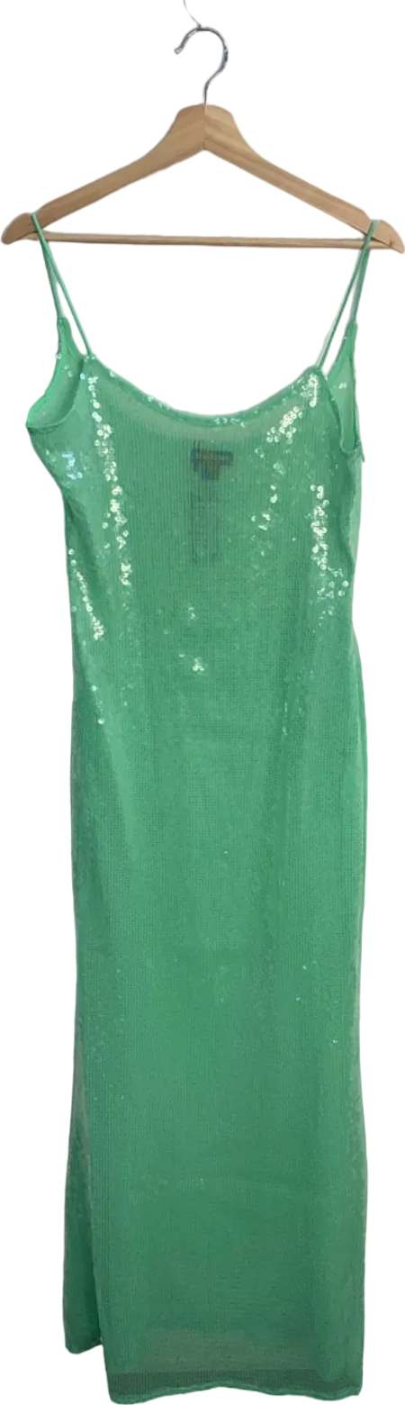 PrettyLittleThing Pale Lime Sequin Square Neck Fishtail Maxi Dress Size 12
