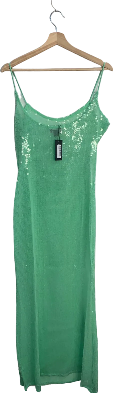 PrettyLittleThing Pale Lime Sequin Square Neck Fishtail Maxi Dress Size 12