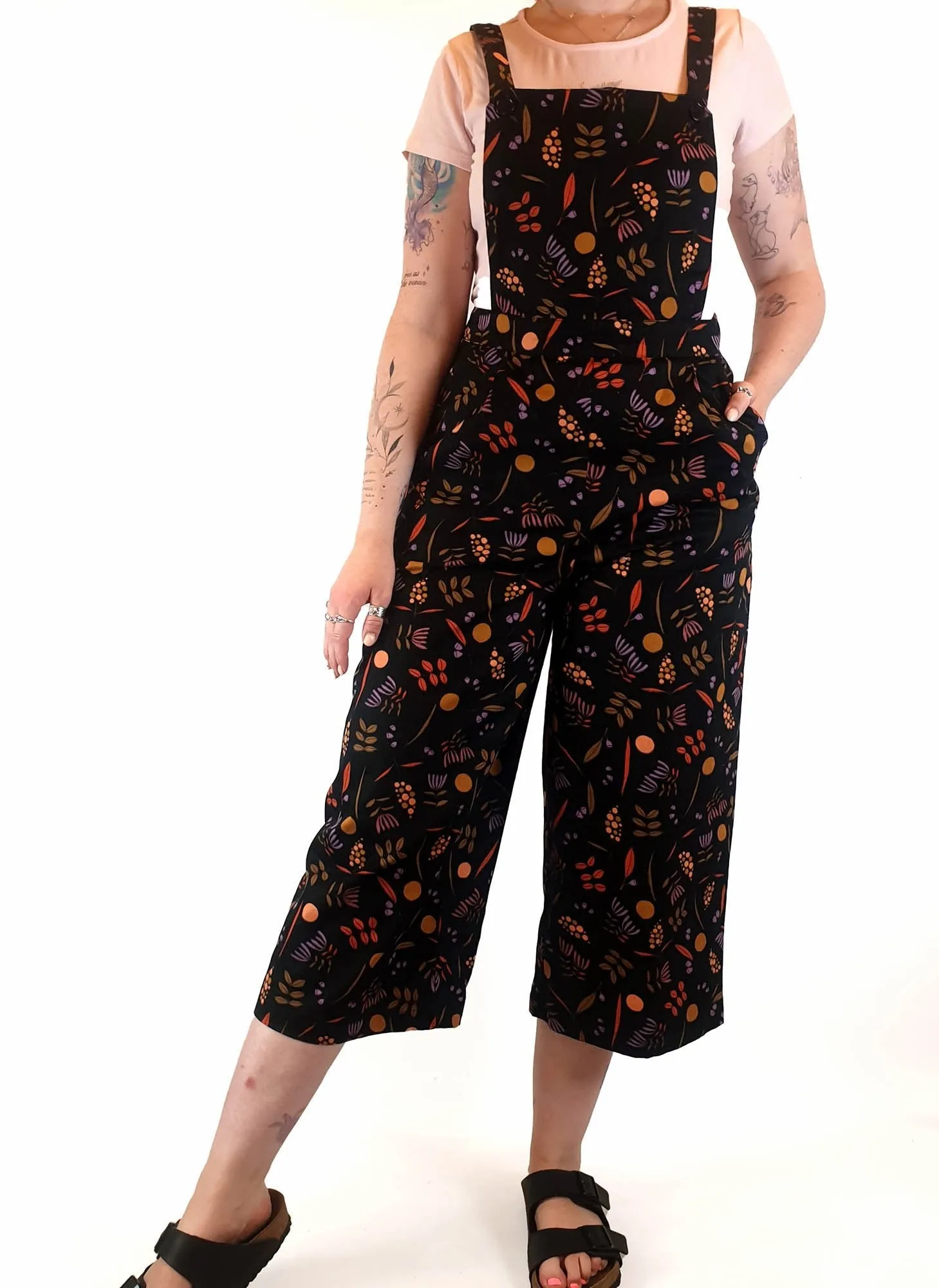 Princess Highway black and floral overalls size 12