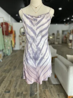 Print Mini Dress features a Cowl Neckline